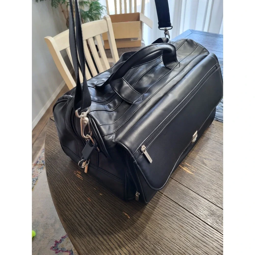 Leeds 20in Black Real Leather Duffel Bag Beautiful Mens Luggage Gym Luxary Bag